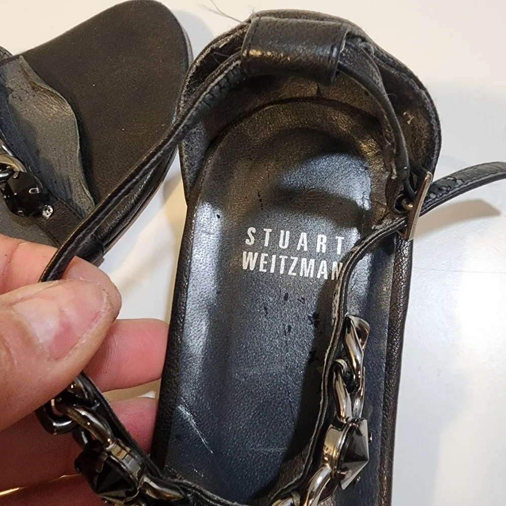 Stuart Weitzman Black Chain Strap Sandals Size 8